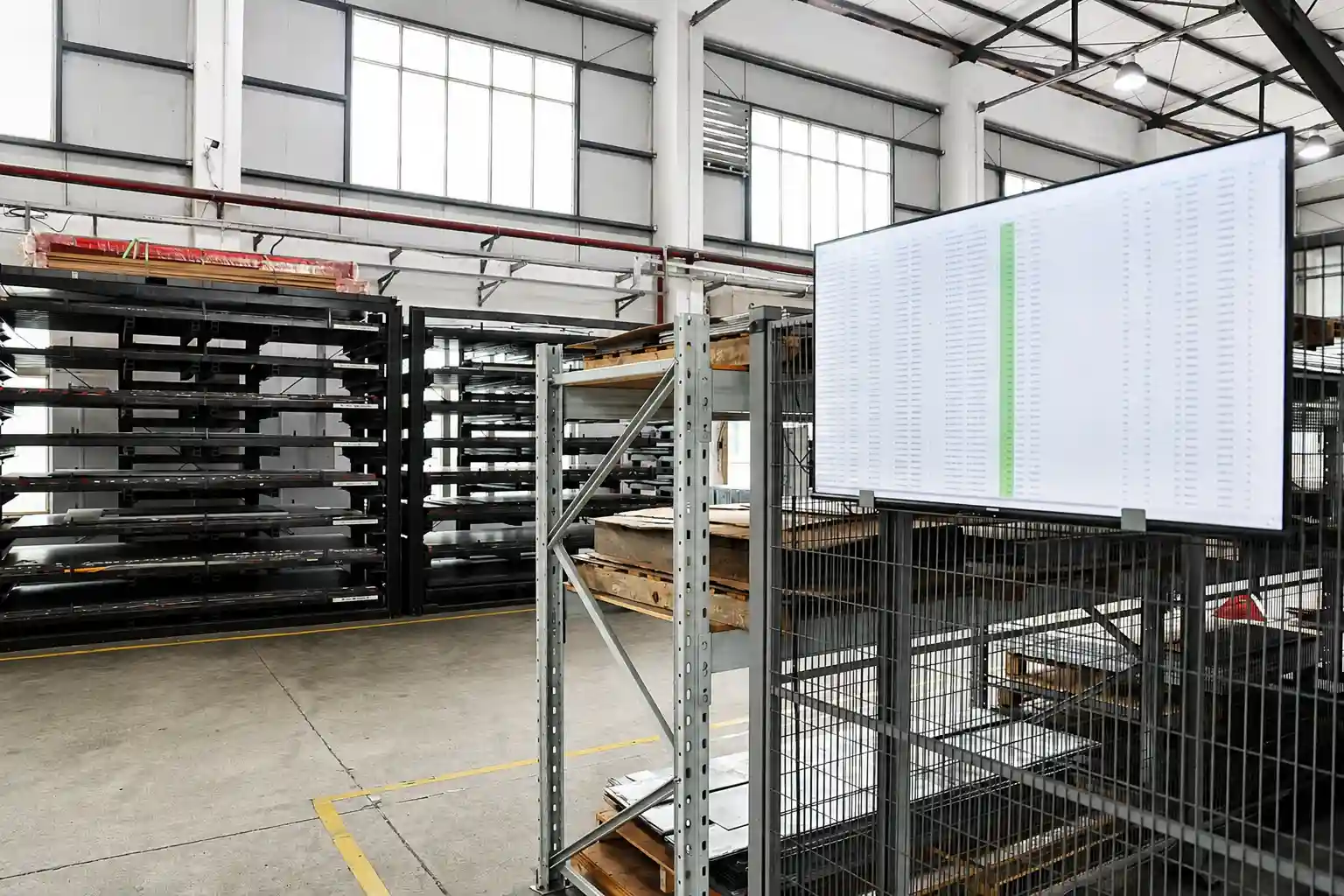 A production schedule board tracking materials and components at the Factory